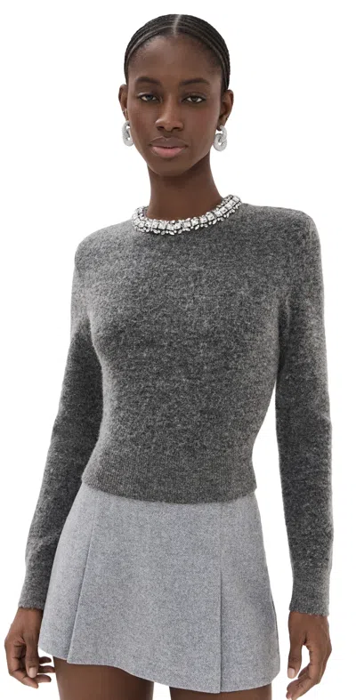 SELF-PORTRAIT CHARCOAL EMBELLISHED KNIT TOP GREY