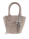 Self-portrait Charm-detail Suede Bucket Bag In Neutral