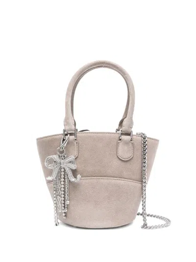 Self-portrait Charm-detail Suede Bucket Bag In Neutral