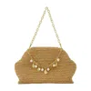 Self-portrait Charm Shoulder Bag - Raffia - Brown In Gold