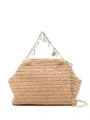 Self-portrait Charm-detail Raffia Clutch Bag In Brown