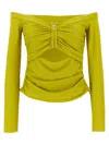 Self-portrait Self Portrait 'chartreuse Jersey Off Shoulder' Top In Green