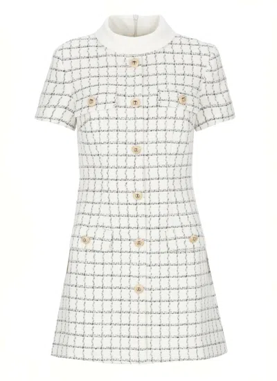SELF-PORTRAIT CHECK BOUCLE MINI DRESS