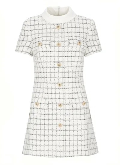 SELF-PORTRAIT CHECK BOUCLE MINI DRESS