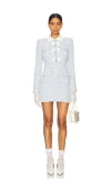 Self-portrait Check Collared Knit Mini Dress In Baby Blue