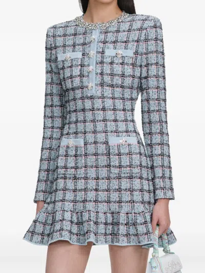 Self-portrait Tweed Knee Length Dress Long Sleeves In Brown