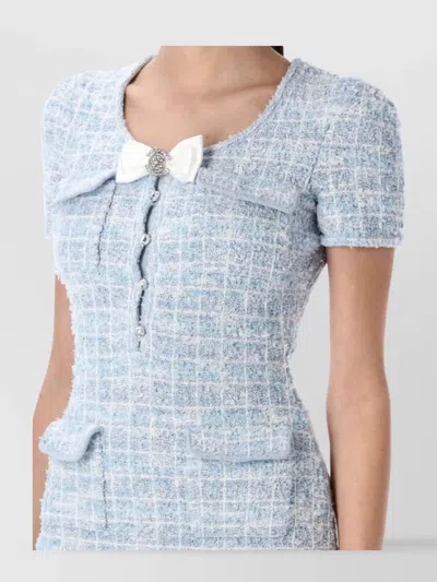 Self-portrait Check Mini Dress Bow Detail In Blue