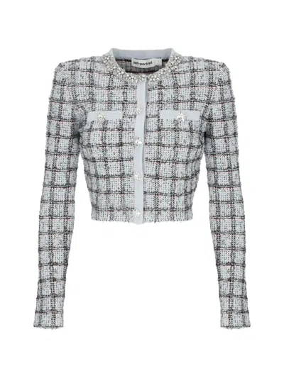 Self-portrait Checked Cropped Blazer In Multi