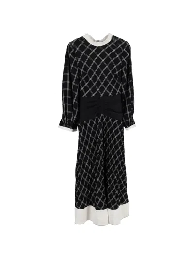 Pre-owned Self-portrait Check-pattern Midi Dress In Black