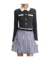 Self-portrait Check Pleated Taffeta Mini Skirt In Blue