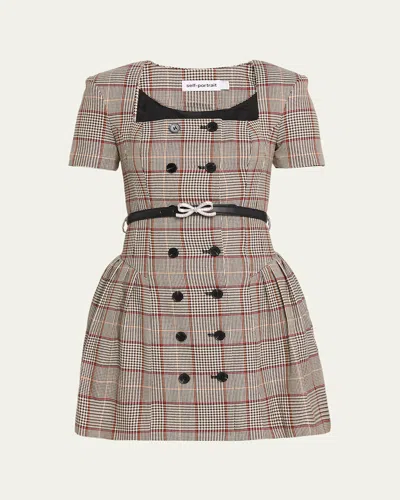 Self-portrait Check Short-sleeve Mini Dress In Multi