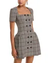 Self-portrait Womens Brown Check-print Square-neck Wool-blend Mini Dress In Brown