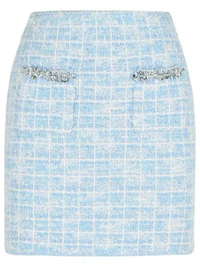 SELF-PORTRAIT SELF-PORTRAIT CHECK SKIRT IN LIGHT BLUE POLYESTER BLEND