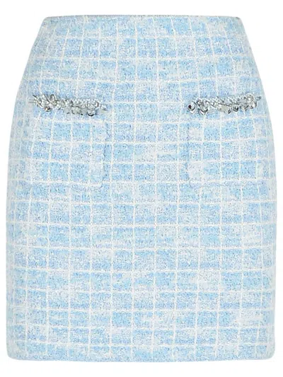 SELF-PORTRAIT SELF-PORTRAIT 'CHECK' SKIRT IN LIGHT BLUE POLYESTER BLEND