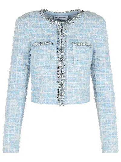 Self-portrait 'check' Skirt In Light Blue Polyester Blend