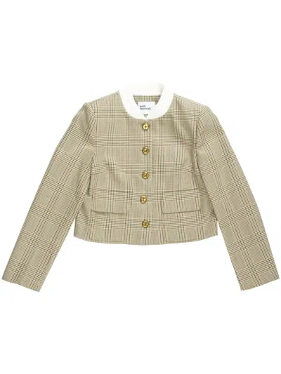 Self-portrait Check Wool Jacket In Brown