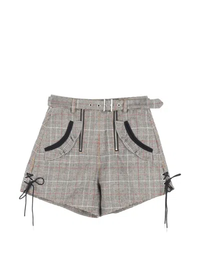 Pre-owned Self-portrait Checked Belted Shorts In Gray