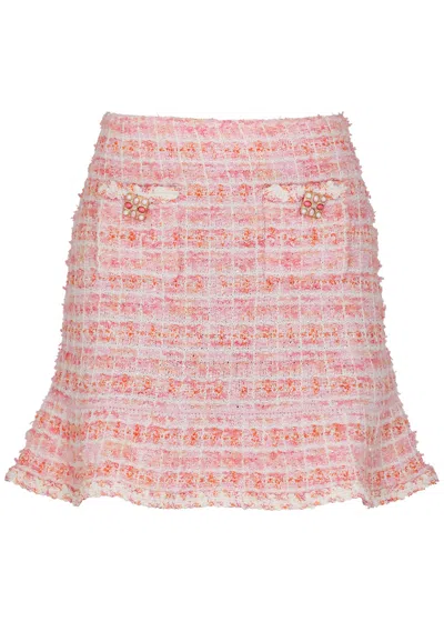 Self-portrait Checked Bouclé Knitted Mini Skirt In Pink