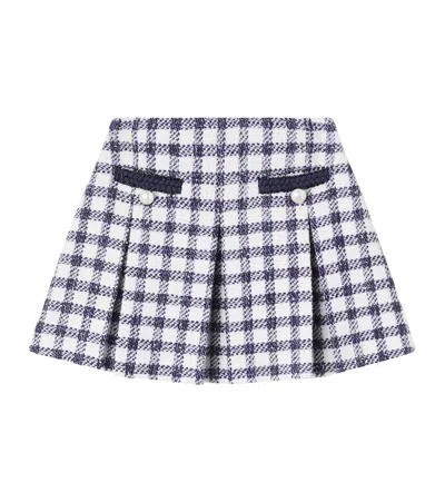 Self-portrait Kids' Checked Bouclé Skirt In Blue