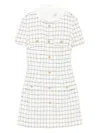 Self-portrait Checked Button-detailed Mini Dress In White