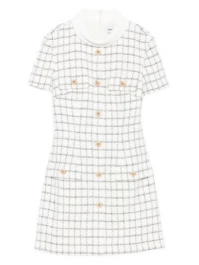 Self-portrait Checked Button-detailed Mini Dress In White