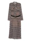 Self-portrait Checked Chiffon Midi Dress In Brown