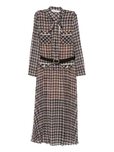 Self-portrait Checked Chiffon Midi Dress In Brown