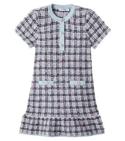 Self-portrait Kids' Checked Cotton-blend Tweed Dress In Blue
