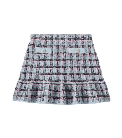 Self-portrait Kids' Checked Cotton-blend Tweed Skirt In Blue