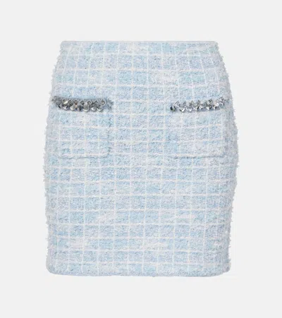 Self-portrait Checked Embellished Tweed Miniskirt In Blue
