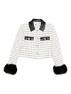 Self-portrait Checked Faux-fur Cuff Jacket In White