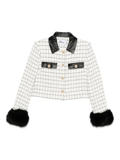 Self-portrait Checked Faux-fur Cuff Jacket In White