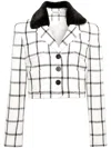Self-portrait Cropped Faux Fur-trimmed Checked Tweed Jacket In Neutrals