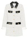 Self-portrait Checked Leather-trimmed Mini Dress In Gray