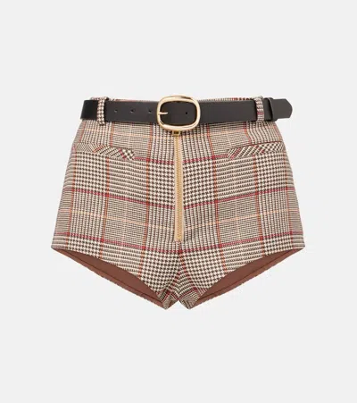 Self-portrait Checked Shorts In Brown