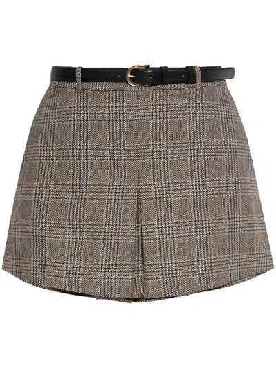 Self-portrait Checkered Pleated Skort In Brown