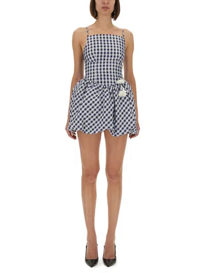 Self-portrait Checkered Taffeta Mini Dress In Blue