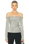 Self-portrait Grey Chenille Knit Crystal Trim Top Clothing In Blue