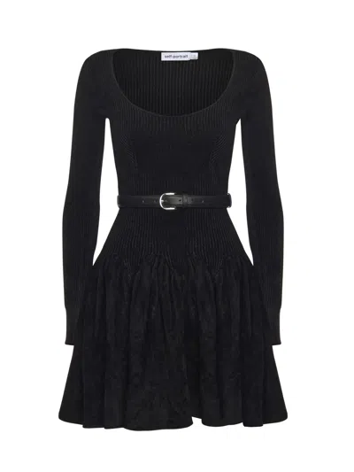 Self-portrait Chenille Knit Dress In Black