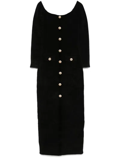 Self-portrait Chenille Knit Maxi Dress In 黑色