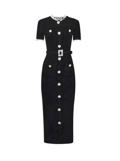 Self-portrait Chenille Knit Midi Dress In Black