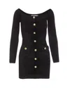 Self-portrait Knit Chenille Dress Button Detailing In Black
