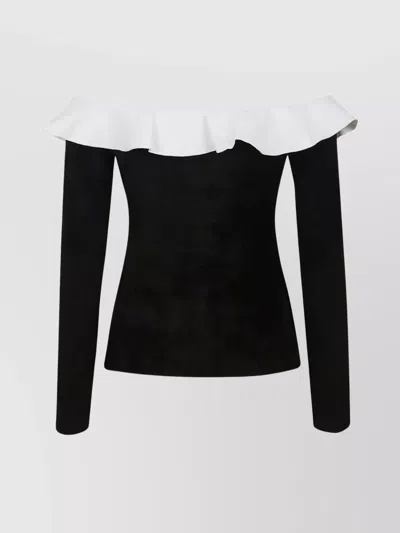 Self-portrait Chenille Knit Off Shoulder Top In Black