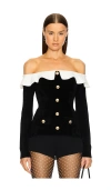 SELF-PORTRAIT CHENILLE KNIT OFF SHOULDER TOP