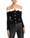 Self-portrait Chenille Knit Off Shoulder Top In Black