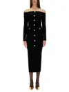 Self-portrait Off-the-shoulder Button-embellished Chenille Midi Dress In Black