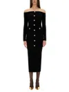 Self-portrait Off-the-shoulder Button-embellished Chenille Midi Dress In Black
