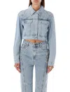 Self-portrait Denim Mini Cropped Jacket In Blue