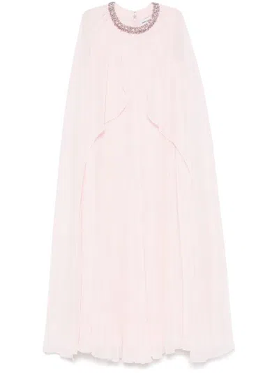 Self-portrait Chiffon-midikleid Mit Cape In Rosa