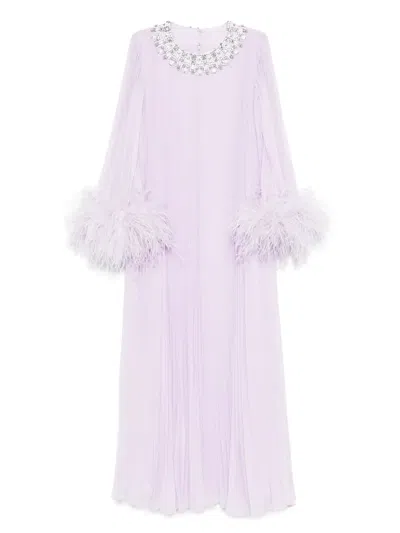 Self-portrait Chiffon Feather-detail Dress In Purple